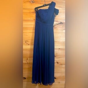 J. Crew Cara Full Length, One Shoulder Navy Silk Chiffon Dress Size 2